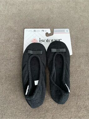 isotoner Black Quilted Ballet Slippers with Bow